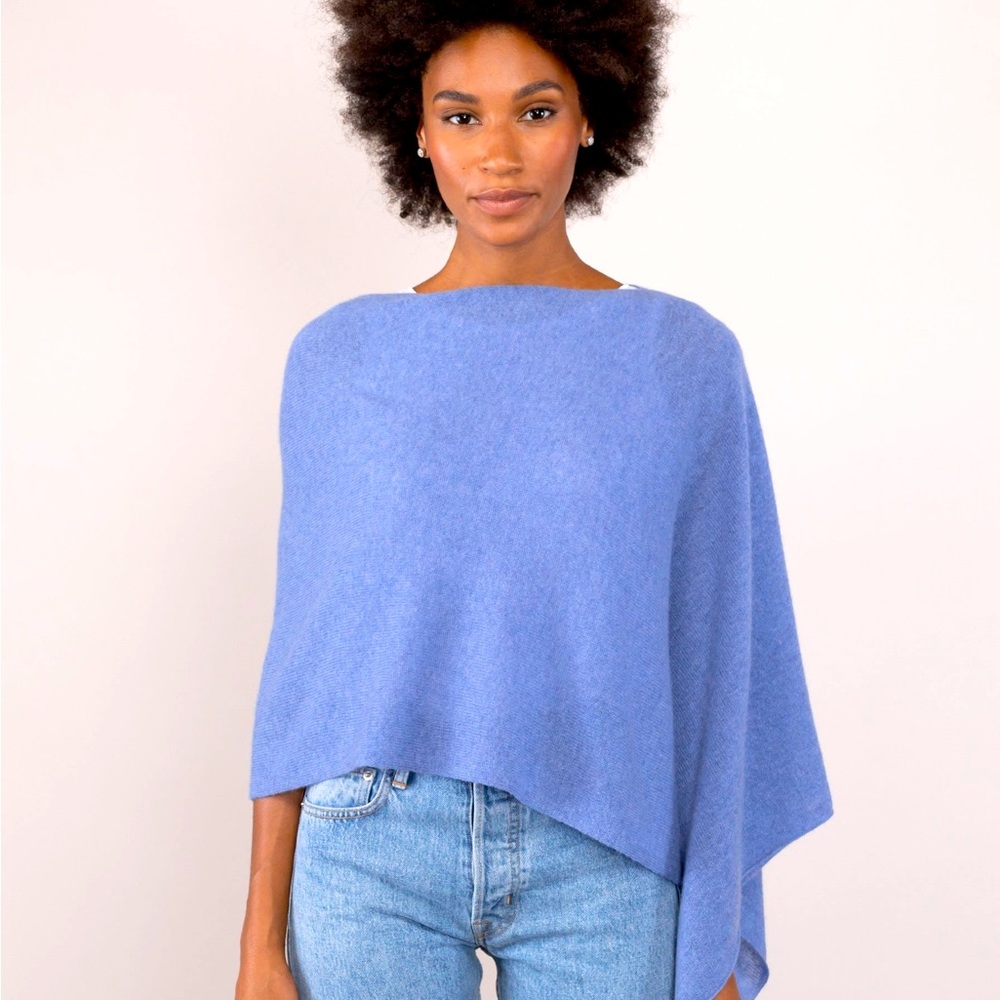 100% Cashmere Claudia Nichole sky blue dress topper by Alashan Cashmere.